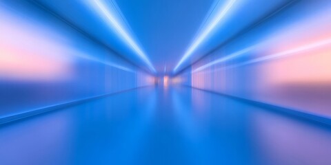 Wall Mural - a serene, abstract corridor illuminated by blue light during twilight, creating a tranquil atmospher
