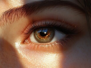 Canvas Print - Close-Up of a Human Eye with Golden Reflections