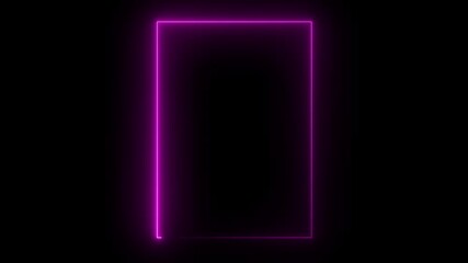 Wall Mural - rectangle pink color neon animation on black background. video animation of glowing neon rectangles 