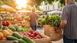© Nicolas - Elderly couple at a farmers market, carrying bags of fresh produce, local food choices, nutrition education