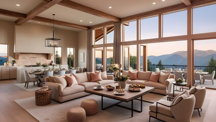 Wall Mural - Beautiful living room interior in new luxury home with open concept floor plan