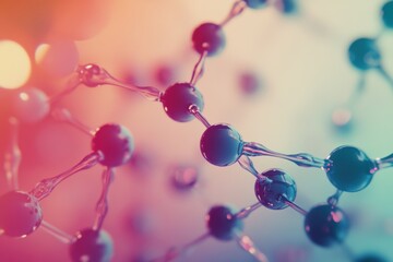 Leinwandbilder - Abstract representation of molecular structures showcasing intricate connections and chemical interactions illustrated in vibrant hues. Generative AI