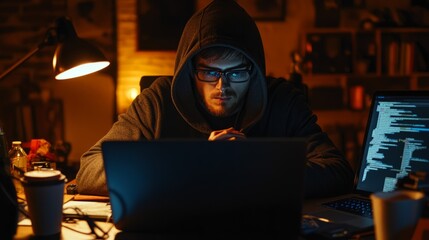 Focused Programmer in Dim Light