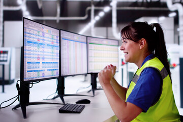 Canvas Print - Industrial Automation Monitor At Manufacturing Factory