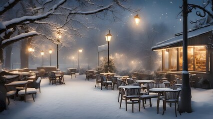 Wall Mural - cafe with winter