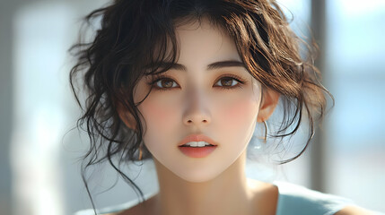 Poster - Beautiful Woman with Wavy Hair Looking at the Camera