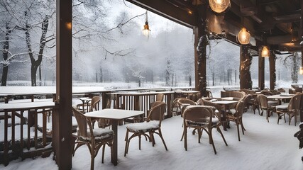 Wall Mural - cafe with winter