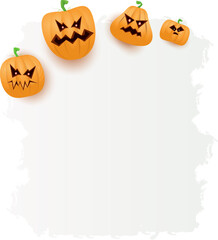 Wall Mural - Halloween web white grunge cartoon Banner or poster with Halloween scary pumpkins isolated on transparent background . Funky kids Halloween png banner with space for greeting text or sale