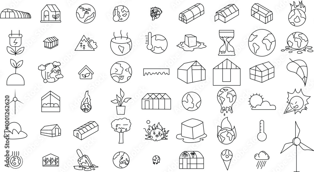 Global Warming, ECOLOGY and Climate Change icon set for logo and T ...