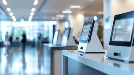 a public service office with automated systems to reduce human interaction. use of technology to min