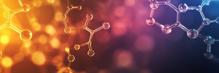 Aufkleber - Abstract representation of molecules and chemical structures in vibrant colors showcasing their complex interactions. Generative AI