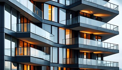 Canvas Print - Contemporary urban facade featuring expansive balconies and large glass windows