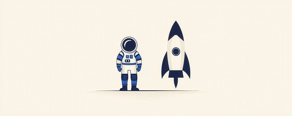 Wall Mural - Astronaut Standing Next To Rocket.