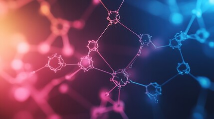 Leinwandbilder - Abstract representation of molecular structures and chemical bonds in vibrant colors against a dark background. Generative AI