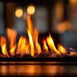 © Shutter2U - Close-up of a fireplace with burning flames and glowing embers.