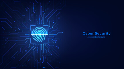 Leinwandbilder - Fingerprint scanning on circuit board. Privacy secure system and network protection technology. Cyber security technology futuristic background. Vector illustration design for banner and template.