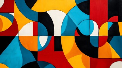 Wall Mural - Vibrant Geometric Abstract Art Composition with Contrasting Shapes and Colors