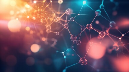 Leinwandbilder - Colorful abstract background showcasing intricate molecular structures and chemical bonds in a vibrant scientific design. Generative AI