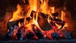 © Virtual Art Studio - Close-up of a fireplace with vibrant flames and detailed burning wood