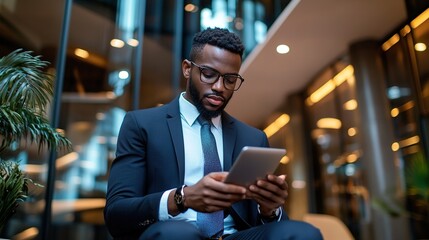 Poster - Businessman Reading Emails in Stylish Office Environment