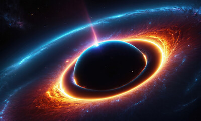 Wall Mural - a glowing, orange ring surrounds a dark planet in this dramatic space scene