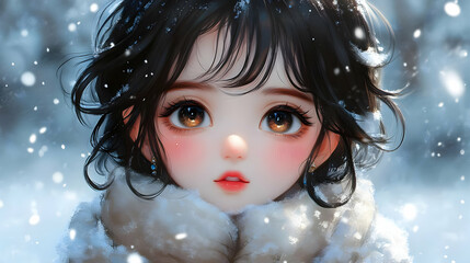 Poster - Anime Girl with Snow Falling on Her Face