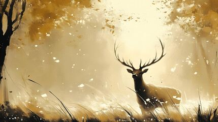 Wall Mural - Majestic Deer Stands Tall in Golden Forest