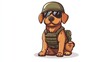 © Napasnan - Military dog mascot in cartoon style, wearing army gear and a helmet, sitting obediently, isolated on a white background.