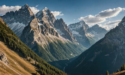 a stunning view of the alps on a bright, sunny day