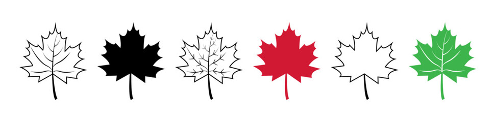 set of flat maple leaf shape icons isolated on white background vector illustration. canadian maple 