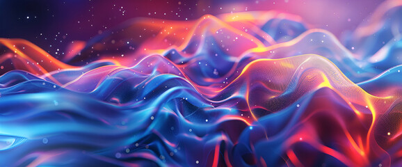 Wall Mural - Neon colour purple lines on black background ,abstract background with a glowing wavy pattern