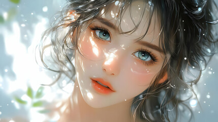 Wall Mural - Digital Art of a Woman with Blue Eyes and Light Hair