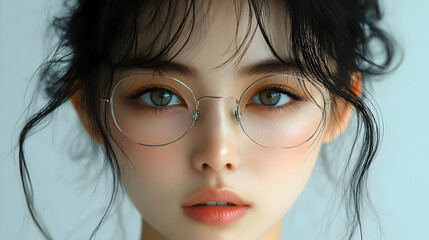 Poster - Woman with Glasses and a Soft Gaze