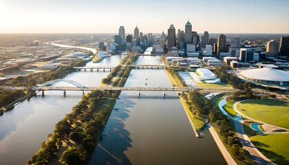 Wall Mural - Stunning view of Hernando de Soto Memphis bridge spanning a river amidst lush greenery and natural beauty