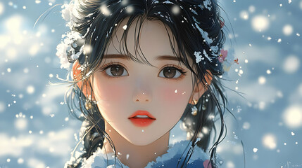 Poster - Winter Wonderland: Beautiful Anime Girl in the Snow