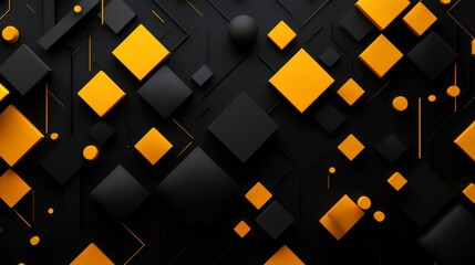 Wall Mural - Abstract composition of black and yellow geometric shapes, representing modern design, abstract art, minimalism, creativity, and digital art.