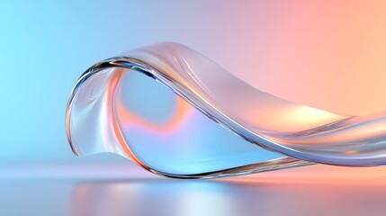 Wall Mural - Abstract Holographic Glass Wave Background. A 3D  of a glass wave with a holographic effect against a pastel blue and peach background. This image symbolizes technology, creativity, fluidity, movement