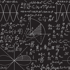 Wall Mural - math scientific vector seamless pattern with handwritten equations, formulas and calculations