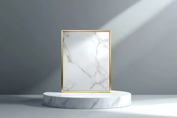 Canvas Print - Minimalist product display featuring a white marble platform with a gold border, perfect for showcasing products or branding. The elegant design and subtle lighting create a sophisticated and modern a