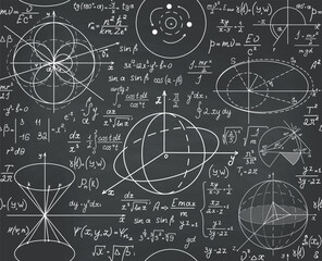 Wall Mural - math educational vector seamless pattern with handwritten figures, calculations and equations, 