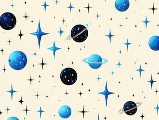 Wall Mural - Space Retro Pattern.