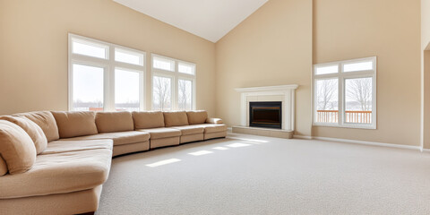 Wall Mural - Spacious living room with abundant natural light highlighting modern design elements in a contemporary home