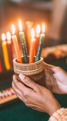 Canvas Print - Kwanzaa Candles Held in Hand.