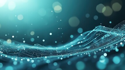 Wall Mural - Abstract Blue Waves with Bokeh and Glitter Effects
