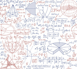Wall Mural - mathematical vector seamless pattern with formulas and figures, 