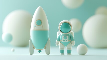 Canvas Print - Astronaut and Spaceship in a Minimalist Setting.