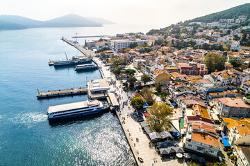 Wall Mural - Heybeliada Island in Istanbul, Turkey. Heybeliada is the second largest of the Princes Islands in the Sea of Marmara. Drone shot.