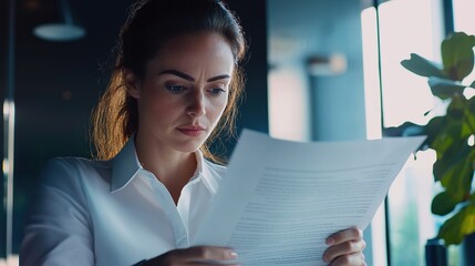 Sticker - Focused Businesswoman Reviewing Documents in Office