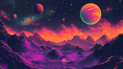 Wall Mural - 8bit space background for a poster, colorful, aesthetic, cyberpunk, game,