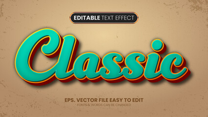 Wall Mural - vintage retro editable text effect. 3d script text style